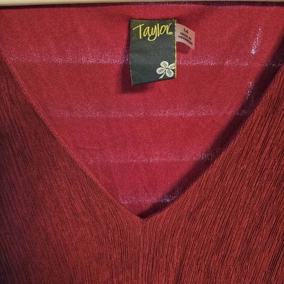 Taylor Burgundy V-Neck Textured Dress - Picture 11 of 15